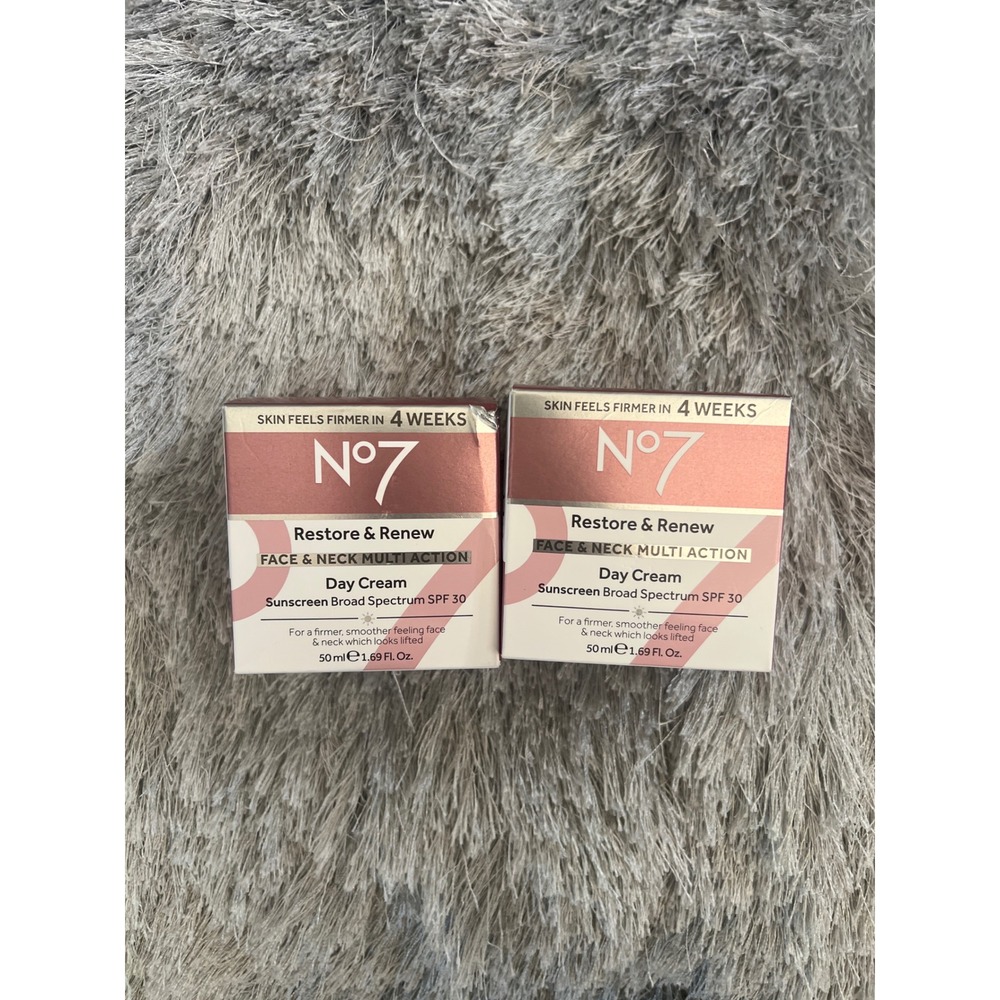 No7 Restore & Renew Face & Neck Multi Action Day Cream SPF 30 1.69oz Lot of 2
